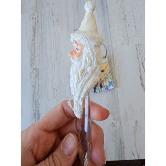 Glitter Santa icicle sign ornament father vintage style Xmas tree - Picture 2 of 7